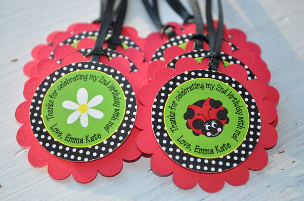 Ladybug Birthday Favor Tags, Girls 1st Birthday Party Ladybug Thank You Tags, Kids Personalized Party Decorations - Set of 12