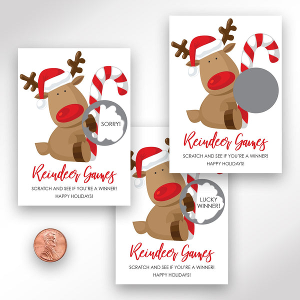 Reindeer Christmas Party Game Scratch Off Ticket Cards Printed, Holiday Party Game - Set of 24 Cards Printed and Shipped