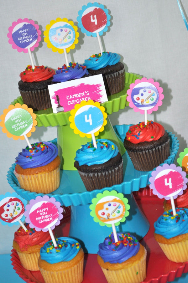 Birthday Cupcake Toppers - Artist Painting Party - Art Birthday Party Decorations - Paint Party Cupcake Toppers - Set of 12