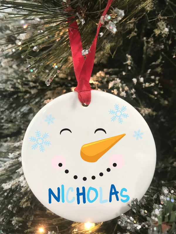 Snowman Personalized Name Christmas Ornament, Personalized Kids Christmas Gift, Ceramic Ornament, Keepsake Ornament