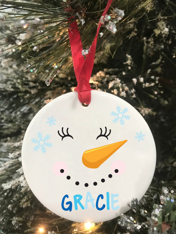 Snowman Personalized Name Christmas Ornament, Personalized Kids Christmas Gift, Ceramic Ornament, Keepsake Ornament
