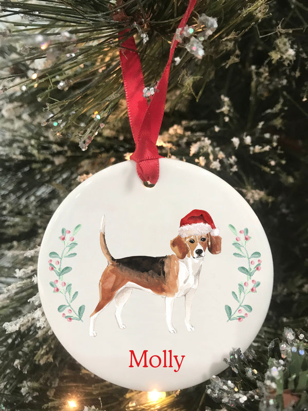 Beagle Dog Personalized Name Christmas Ornament, Choose From Dog Breeds Pet Christmas Gift, Ceramic Ornament, Keepsake Ornament