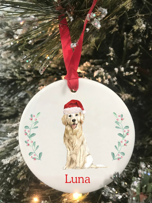 Golden Retriever Dog Personalized Name Christmas Ornament, Choose From Dog Breeds Pet Christmas Gift, Ceramic Ornament, Keepsake Ornament