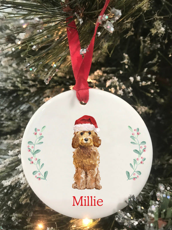 Golden Cockapoo Dog Personalized Name Christmas Ornament, Choose From Dog Breeds Pet Christmas Gift, Ceramic Ornament, Keepsake Ornament