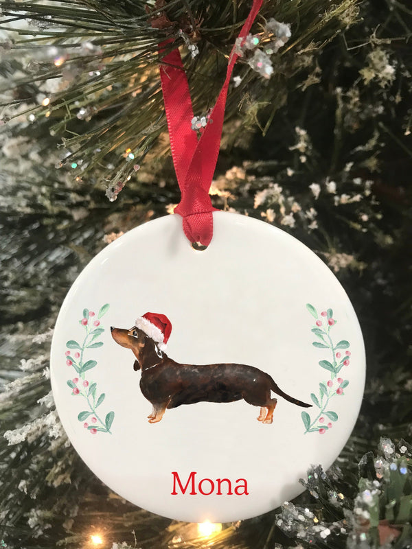 Dachshund Dog Personalized Name Christmas Ornament, Choose From Dog Breeds Pet Christmas Gift, Ceramic Ornament, Keepsake Ornament