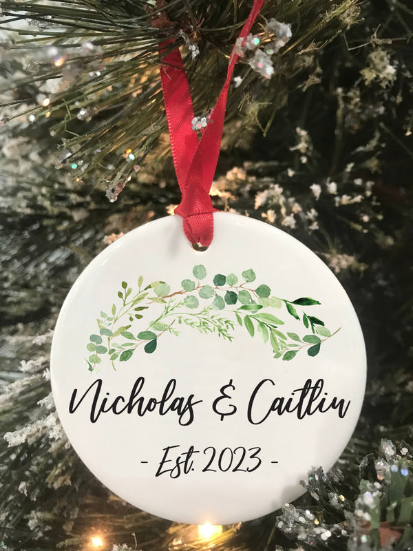 Wedding Personalized Christmas Ornament, Wedding Gift, First Christmas Married Couple Ceramic Ornament, Keepsake Ornament, Newlywed Gift