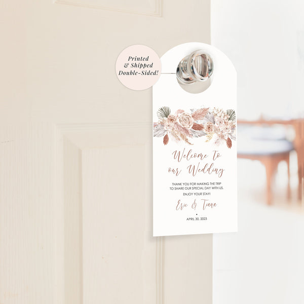 Wedding Hotel Door Hanger Boho Floral Pampas Grass, Hotel Guest Welcome Wedding Door Hanger Do Not Disturb - Printed and Shipped - Set of 10