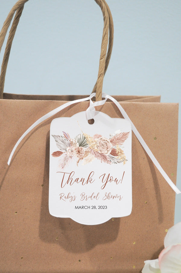 Bridal Shower Favor Thank You Tags Boho Floral Pampas Grass, Wedding Favors Personalized Wedding Tags, Bridal Shower Hang Tags - Set of 12