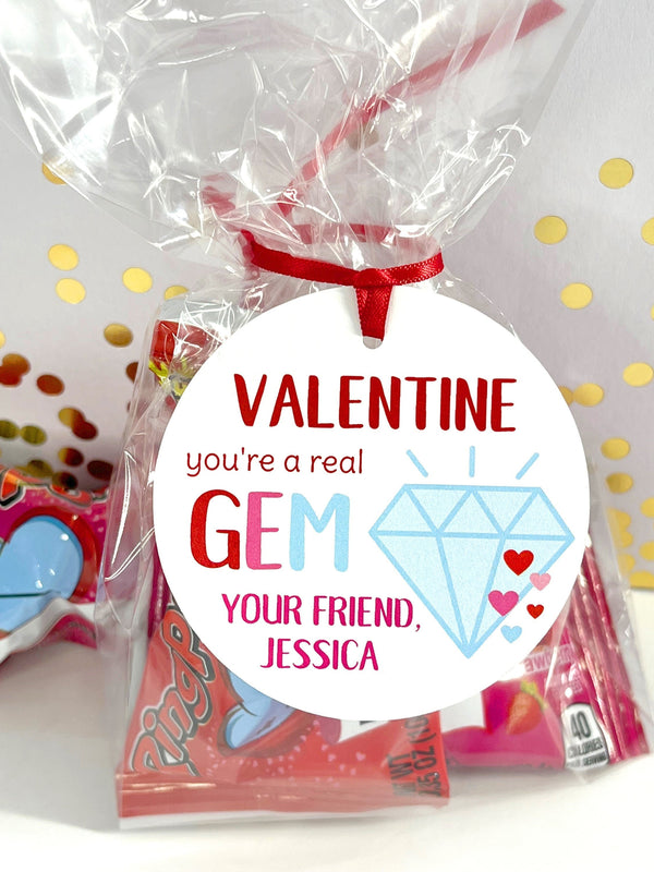 Ring Pop Valentine Tags, You&#39;re a Real Gem School Valentines Day Cards, Classroom Valentines, Personalized Valentine Tags - Set of 12 Tags