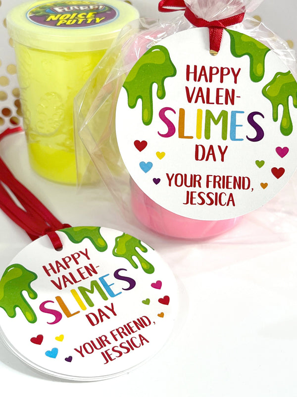 Slime Valentine Tags for Kids, School Valentines Day Cards, Classroom Valentine Tags, Personalized Valentines - Set of 12 Tags