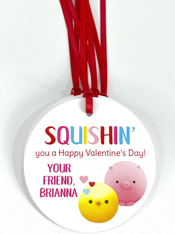 Squishy Toy Valentine Tags, School Valentines Day Cards, Classroom Valentines, Personalized Valentine Tags - Set of 12 Tags