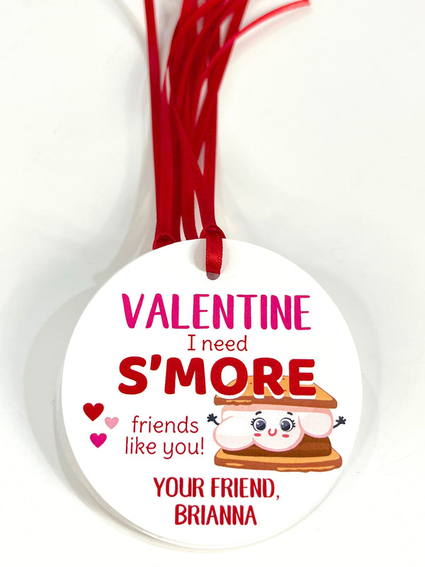 Smores Valentine Tags, Kids Valentine Cards, School Valentines Day Cards, Personalized Classroom Valentine Tags - Set of 12 Tags