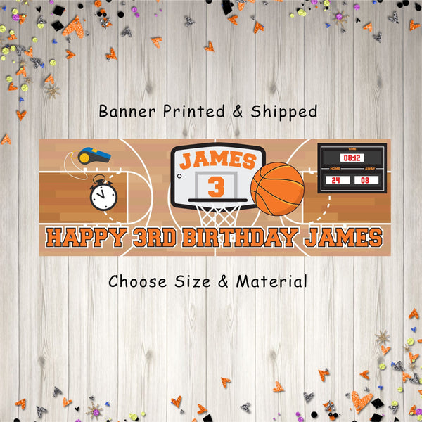 Basketball Birthday Party Banner, Sports Birthday Banner, Basketball Party Decorations, Personalized Banner - Printed and Shipped