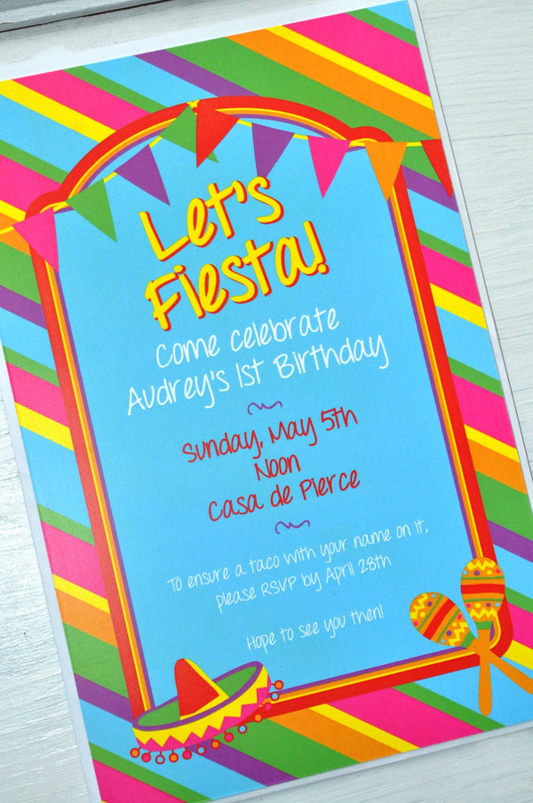 Fiesta Birthday Invitations, 1st Birthday Invitations, Fiesta Birthday Party Decorations, Cinco De Mayo Birthday Party - Set of 10