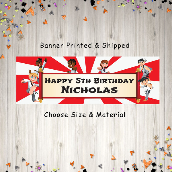 Karate Birthday Banner, Ninja Warrior Party Birthday Banner, Kids Karate Party Personalized Banner - Printed and Shipped