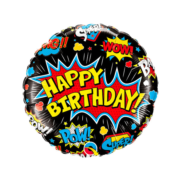 Super Hero Birthday Balloon 18" Foil Mylar Balloon, Happy Birthday Balloon Black Comic Super Hero Birthday Balloon