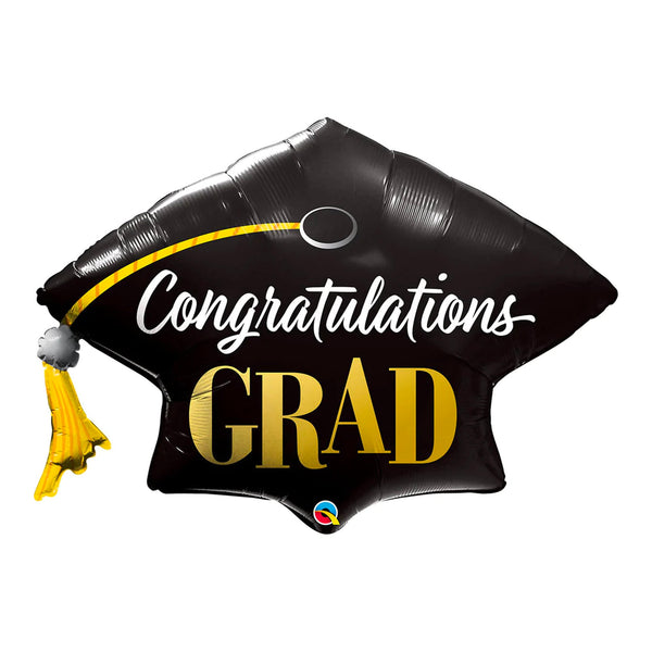 Graduation Balloon 41" Foil Mylar Large Grad Cap Balloon, Congratulations Grad Balloon, Gold Black Graduation Party Decorations