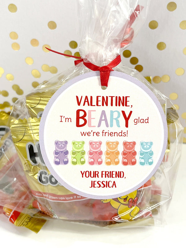 Gummy Bears Kids Valentine Tags, Kids School Valentines Day Cards, Classroom Valentines Personalized Tags - Set of 12 Tags
