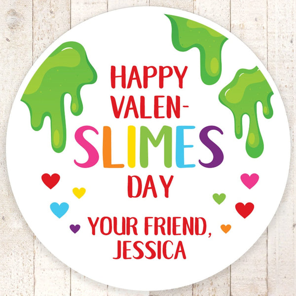 Slime Valentines Day Stickers, Kids Valentines Day Cards, Treat Bag Stickers, Classroom Valentines - Set of 24 Stickers