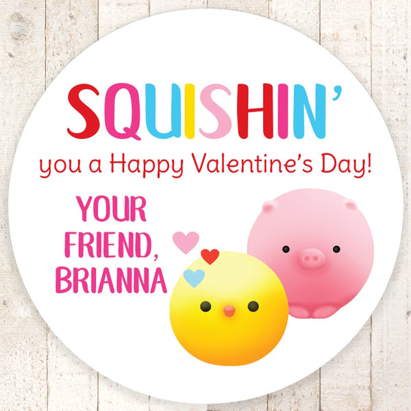 Squishy Toy Valentines Day Stickers, Kids Valentines Day Cards, Treat Bag Stickers, Classroom Valentines - Set of 24 Stickers