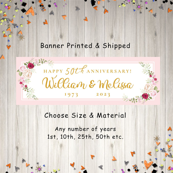 Personalized Wedding Anniversary Banner, 50th Wedding Anniversary, 25th Wedding Anniversary, Custom Anniversary Banner - Printed & Shipped