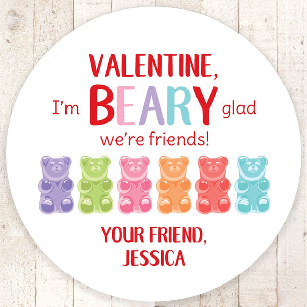 Gummy Bears Valentines Day Stickers, Kids Bear Valentines Day Cards, Treat Bag Stickers, Classroom Valentines - Set of 24 Stickers