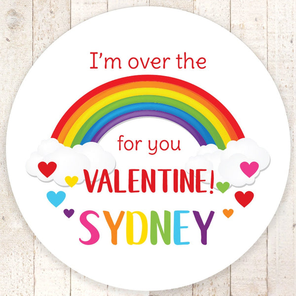 Rainbow Valentines Day Stickers, Kids Valentines Day Cards, Treat Bag Stickers, Classroom Valentines - Set of 24 Stickers