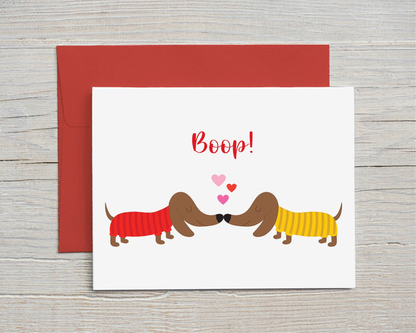 Dog Boop Noses Funny Valentine Card, Dachshund Pun Valentine Card