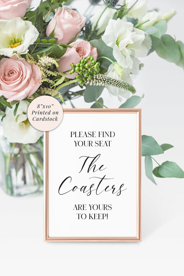 Please Find Your Seat The Coasters Are Yours To Keep, Wedding Coasters Sign, Wedding Seating Sign, Place Card Sign, Wedding Reception Sign