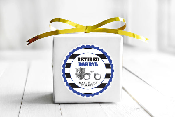 Police Retirement Favor Stickers, Police Officer Retirement Party, Black and Blue Flag Police Officer Time To Give It Arrest - Set of 24