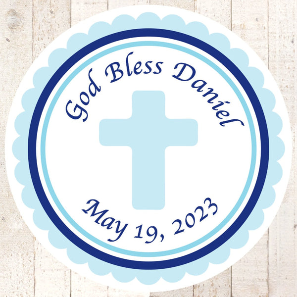 Boys Baptism Favor Stickers, First Holy Communion Favor Sticker Labels, Thank You Stickers, Favor Stickers, Religious Stickers - Set of 24