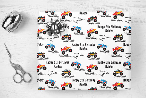 Monster Truck Birthday Gift Wrap Boy Happy Birthday Wrapping Paper Personalized Truck Racing Wrapping Paper Gift Wrap Sheets