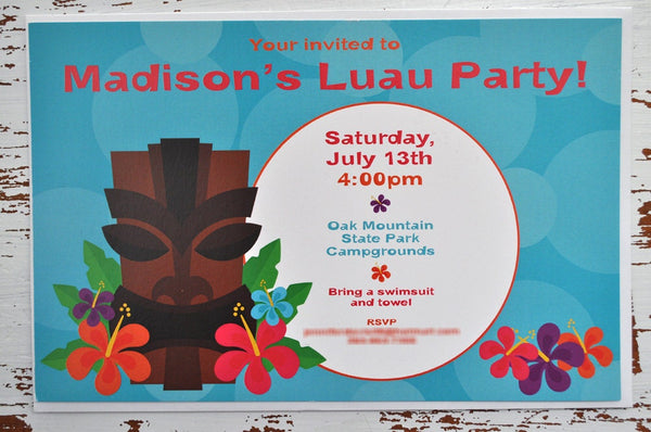 Luau Birthday Party Invitations, Hawaiian Luau Birthday Decorations, Hawaiian Party, Tiki Party Invitations, 1st Birthday Party - Set of 10