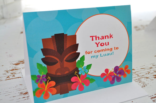Luau Birthday Party Thank You Cards, Hawaiian Luau Birthday Decorations, Hawaiian Party, Tiki Party Thank You Notes - Set of 10