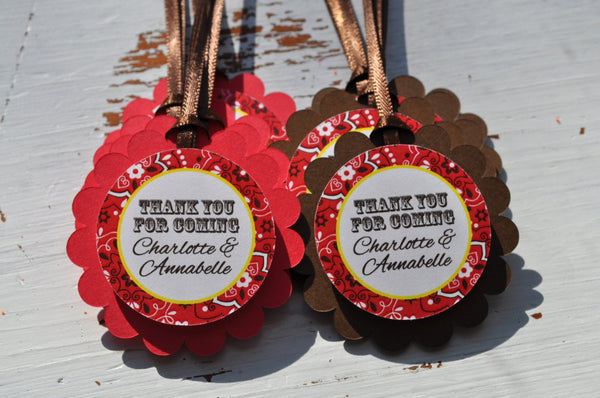 Cowgirl Birthday Favor Tags, Rodeo Cowgirl Birthday Decorations, Cowboy Western Birthday Party, Birthday Party Thank You Tags - Set of 12