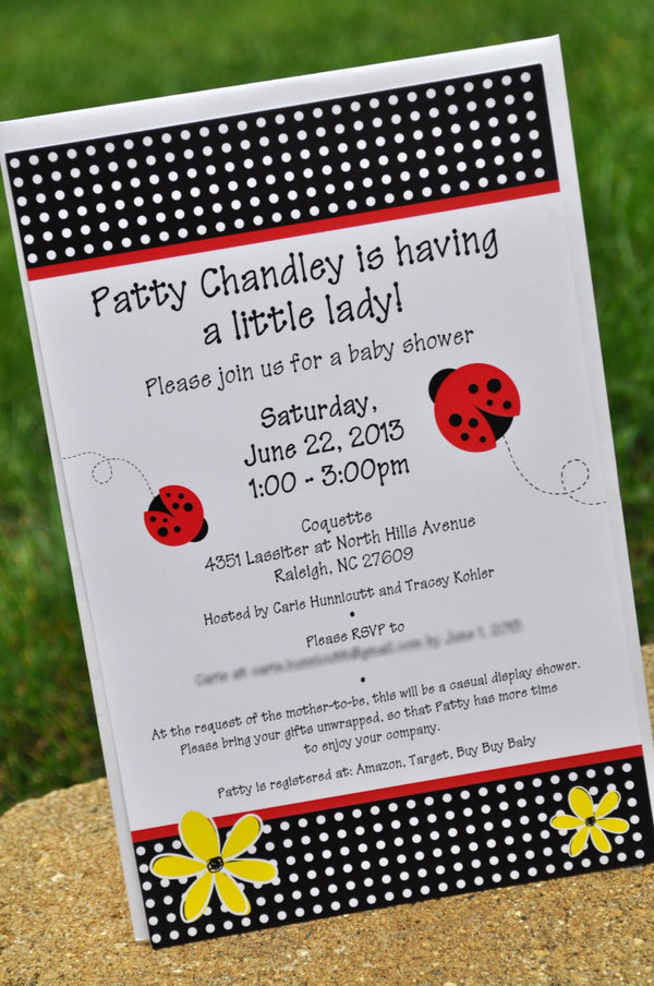 Ladybug Invitations - Baby Shower or Birthday - Ladybug Personalized Party Decorations - Set of 10