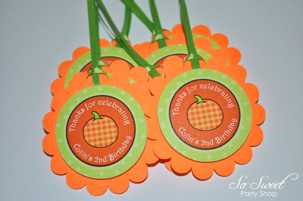 Pumpkin Birthday Favor Tags - Halloween, Autumn Birthday Party Decorations - Set of 12