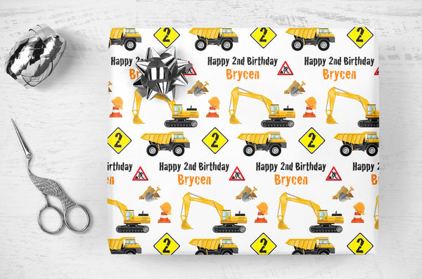 Dump Truck Birthday Gift Wrap Boy Construction Vehicles Happy Birthday Wrapping Paper Personalized Excavator Wrapping Paper Gift Wrap Sheets
