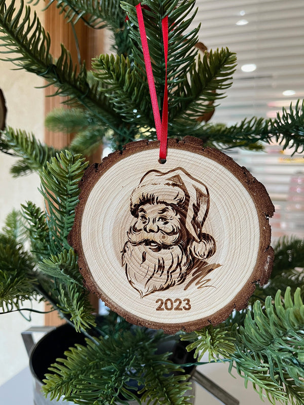 Santa Christmas Ornament 2023 Wood Slice Engraved Santa Merry Christmas Tree Ornament Stocking Stuffer