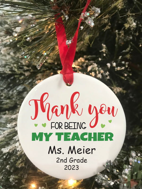 Personalized Teacher Christmas Ornament 2023 Personalized Teacher Gift Ceramic Ornament Thank You For Being My Teacher Ornament