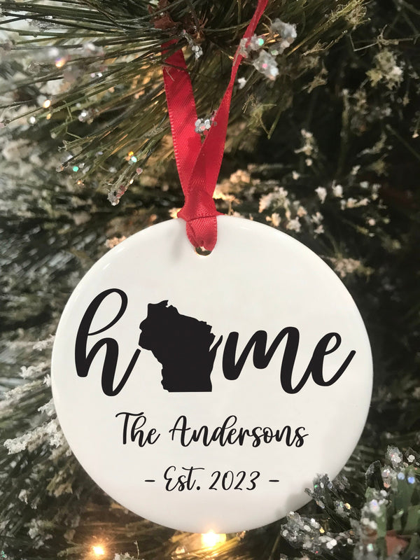 Wisconsin State Home Christmas Ornament New Home First Christmas Housewarming Gift Wedding Ornament Realtor Gift Choose Your State 2023