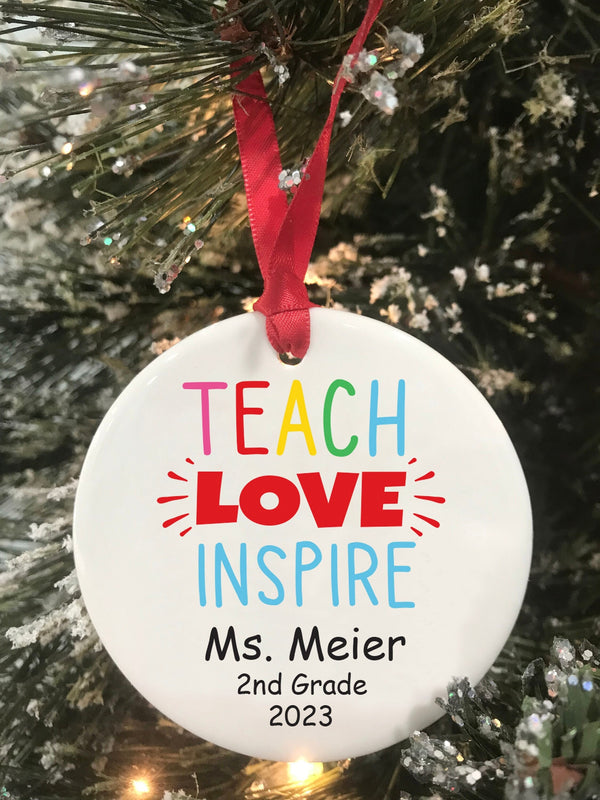 Personalized Teacher Christmas Ornament 2023 Personalized Teacher Gift Ceramic Ornament Teach Love Inspire Ornament