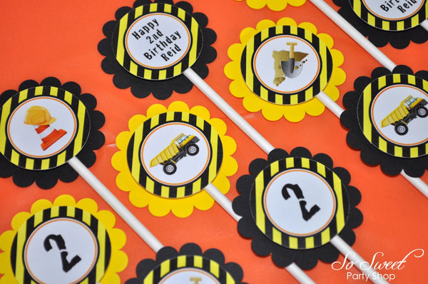 Construction Birthday Cupcake Toppers, Boys 1st Birthday, Construction Birthday Decorations, Dump Truck Party - Set of 12