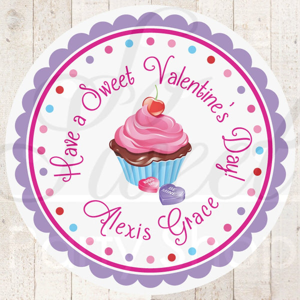 Valentine&#39;s Day Stickers, Kids Valentines, Goodie Bag Stickers, Treat Bag Stickers, Classroom Valentines, Class Party, Cupcake - Set of 24