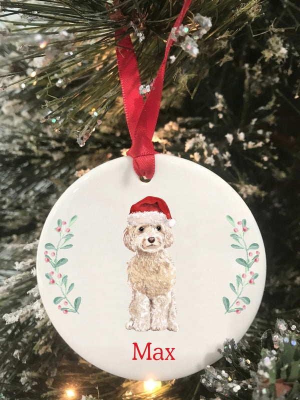 Cockapoo Champagne Dog Personalized Name Christmas Ornament, Choose From Dog Breeds Pet Christmas Gift, Ceramic Ornament, Keepsake Ornament