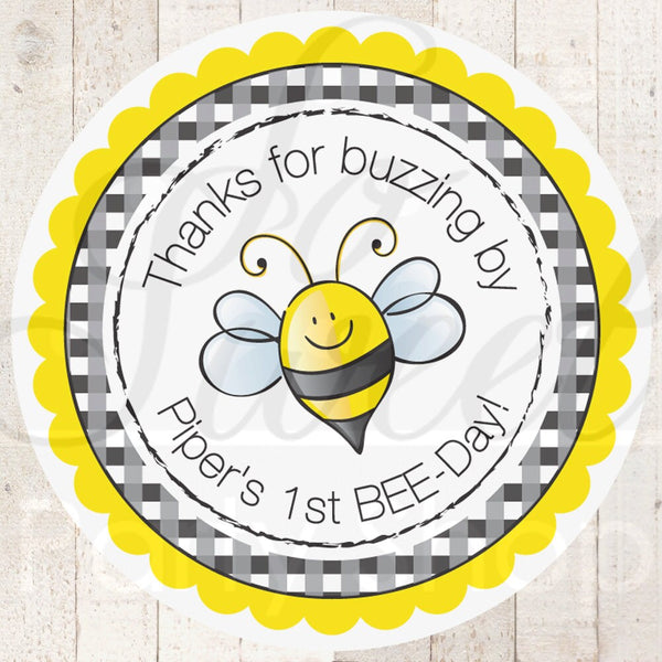 Bee Birthday Favor Sticker Labels, Bumble Bee 1st Birthday, Party Favors, Goodie Bag Tag, Treat Bag Label, Personalized Stickers - Set of 24