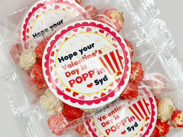 Valentines Day Popcorn Bags with Personalized Stickers Poppin Classroom Valentine