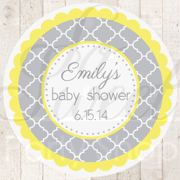 Baby Shower Favor Sticker Labels Gray and Yellow Boy or Girl Baby Shower Decorations Gender Neutral Shower - Set of 24