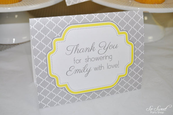 Baby Shower Thank You Cards - Gray and Yellow - Boy or Girl Baby Shower Decorations - Gender Neutral Shower - Set of 10