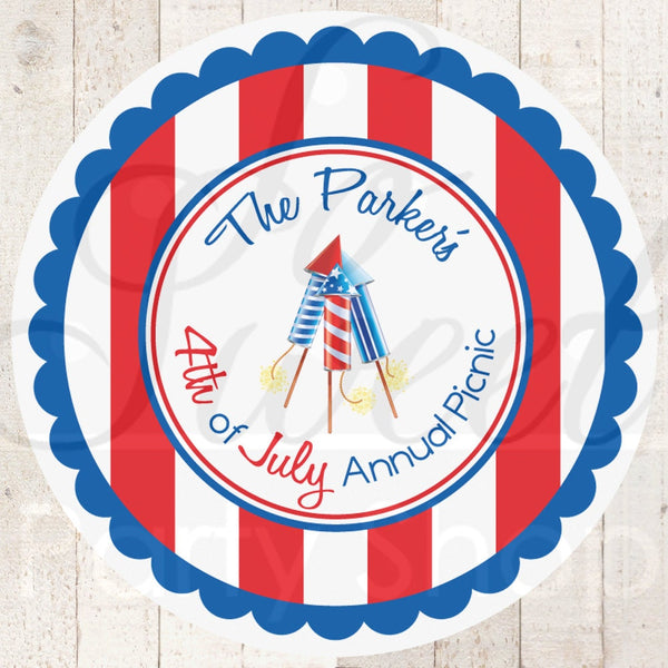 4th of July Stickers - Fourth of July Sticker Labels - Red, White and Blue - Set of 24 Personalized Stickers